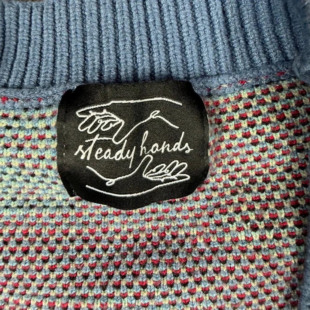 Steady Hands Fishy in the Sea Cardigan Sweater Blue Knit Womens Size M/L - Picture 3 of 10